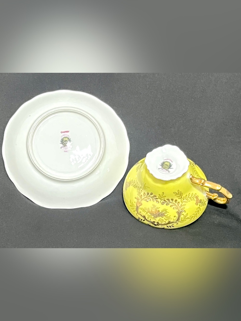 Chubu China Japan Cherry 3452 Yellow Gold Teacup & Saucer Set Vintage - Picture 4 of 5